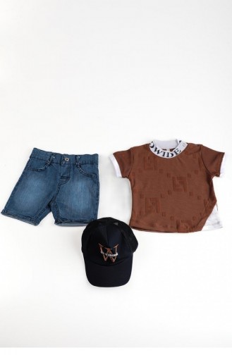 2510Tt Boy`s Hat And Shorts Suit Brown 8996