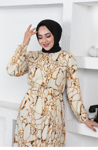 0291Sgs فستان حجاب منقوش رخامي باللون البيج 8997