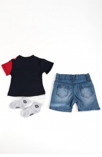 2501Tt Driedubbele Set Voor Babyjongen Met Sokken Marineblauw 9006