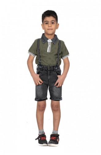 2511Tt Erkek Çocuk Pantolon Askılı İkili Takım Haki
