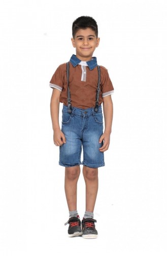 2511Tt Boy`s Double Suit With Trousers Suspenders Brown 9013