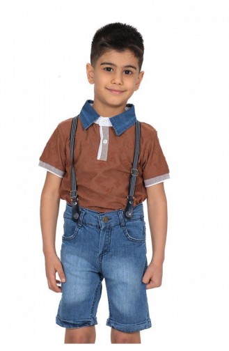2511Tt Boy`s Double Suit With Trousers Suspenders Brown 9013