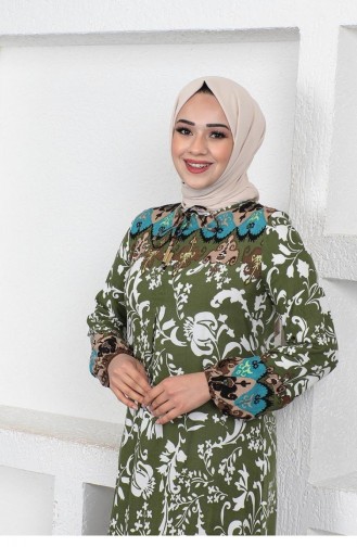 0290Sgs A Pleated Model Hijab Dress Khaki 9039