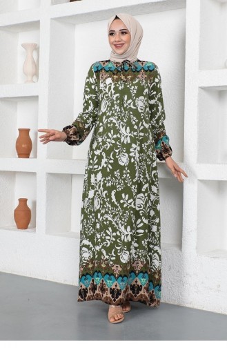 0290Sgs A Pleated Model Hijab Dress Khaki 9039