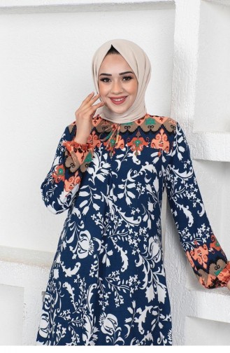 0290Sgs A Pleated Model Hijab Dress Navy Blue 9041
