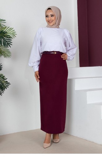 5052Nrs Belted Pencil Skirt Plum 9071