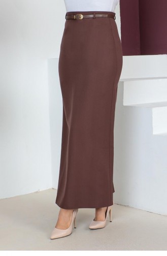 5052Nrs Belted Pencil Skirt Brown 9072