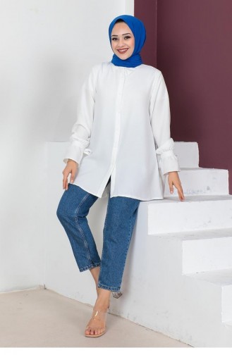 0053Mp Linen Tunic With Tied Sleeves White 9090