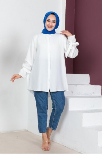 0053Mp Linen Tunic With Tied Sleeves White 9090