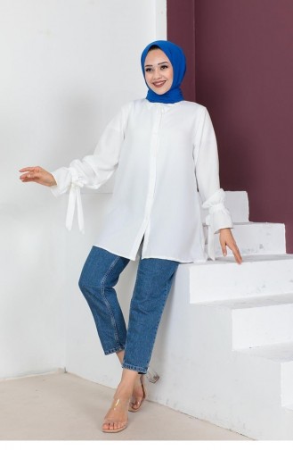 0053Mp Linen Tunic With Tied Sleeves White 9090