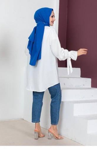 0053Mp Linen Tunic With Tied Sleeves White 9090