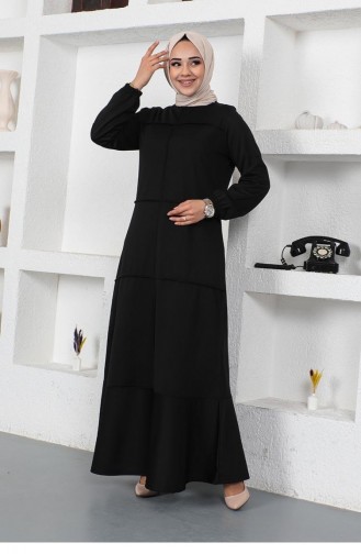 2050 ملغ فستان بتفاصيل الخياطة أسود 9112
