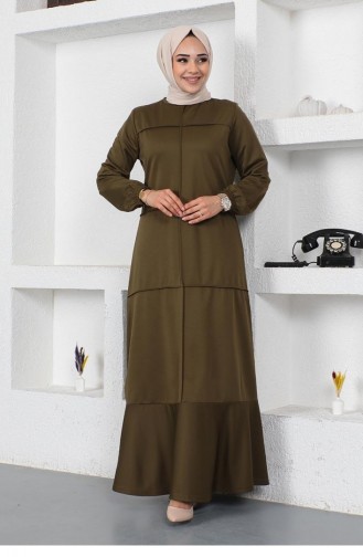 2050Mg Sewing Detailed Dress Khaki 9116