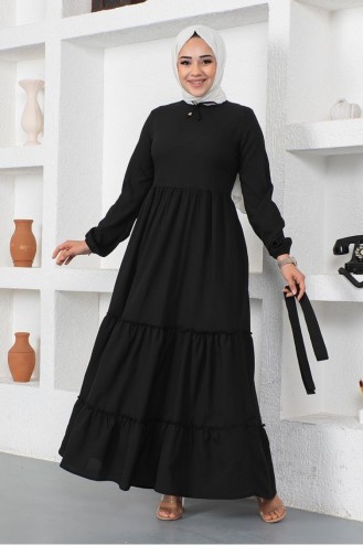 0292Sgs Robe Avec Patte De Boutonnage Et Col En Dentelle Noir 9134