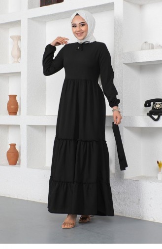 0292Sgs Robe Avec Patte De Boutonnage Et Col En Dentelle Noir 9134