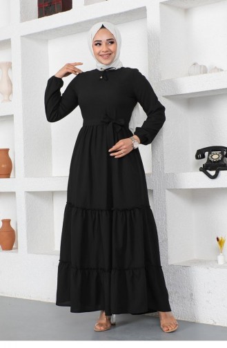 0292Sgs Lace Collar Placket Dress Black 9134