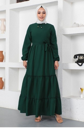 0292Sgs Kleid Mit Spitzenkragen Und Knopfleiste In Smaragdgrün 9135