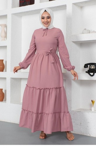 0292Sgs Lace Collar Placket Dress Dusty Rose 9136