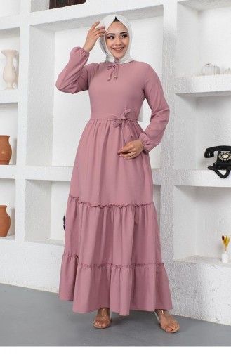 0292Sgs Lace Collar Placket Dress Dusty Rose 9136