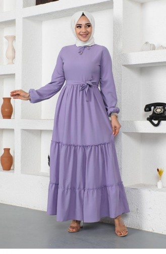 0292Sgs Lace Collar Placket Dress Lilac 9137
