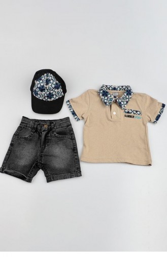 2513Tt Boy`s Hat Patterned Suit Mink 9156