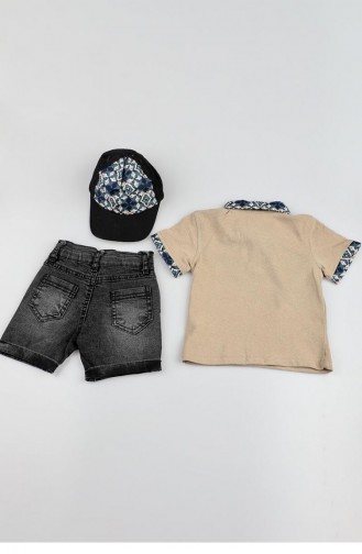 2513Tt Boy`s Hat Patterned Suit Mink 9156