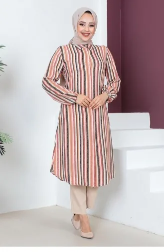 0162Sgs Streifenbedruckte Tunika Orange 9206