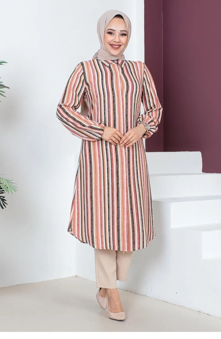 0162Sgs Streifenbedruckte Tunika Orange 9206