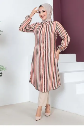 0162Sgs Streifenbedruckte Tunika Orange 9206