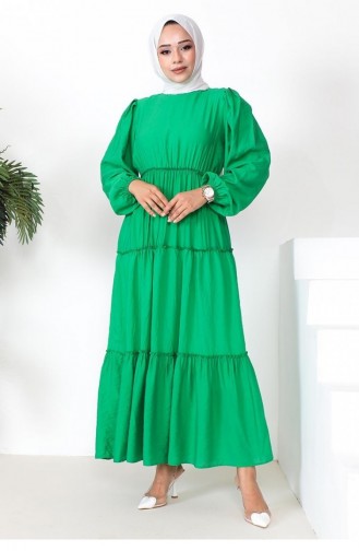 0295Sgs Hijab-Kleid Mit Elastischer Taille Grün 9238