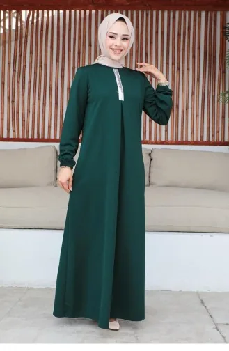2060 Mg Pailletten-Hijab-Kleid In Smaragdgrün 9292
