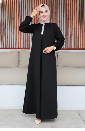 2060Mg Pailletten-Hijab-Kleid Schwarz 9293