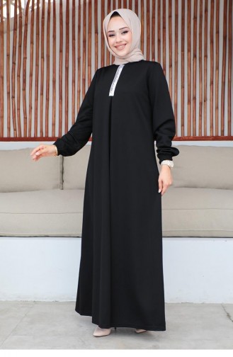 2060Mg Pailletten-Hijab-Kleid Schwarz 9293