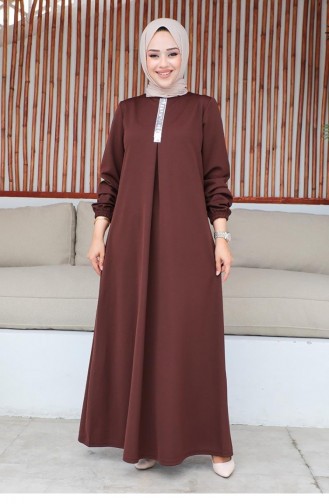 2060Mg Pailletten-Hijab-Kleid Braun 9297
