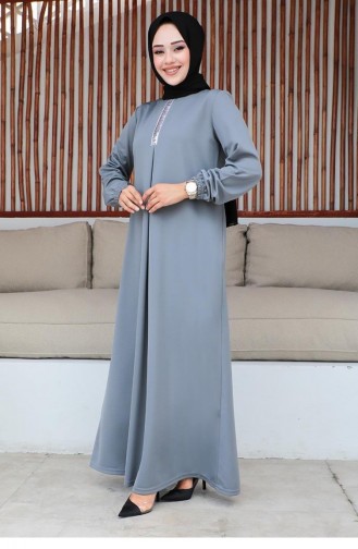 2060Mg فستان حجاب مطرز باللون الرمادي 9298