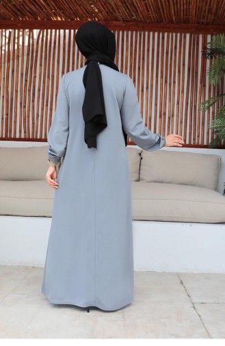 2060Mg فستان حجاب مطرز باللون الرمادي 9298