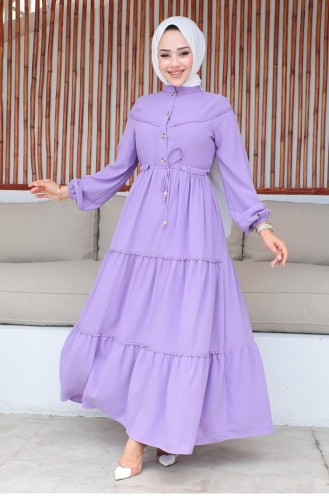 10068Sgs Embroidered Detailed Hijab Dress Lilac 9305