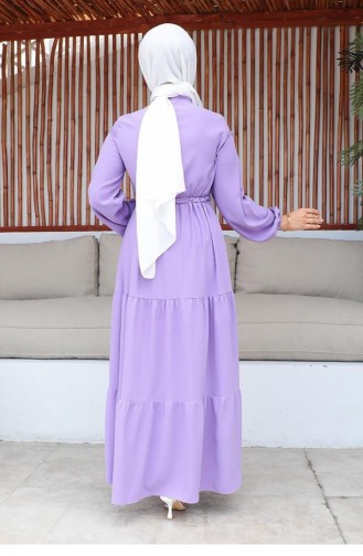 10068Sgs Embroidered Detailed Hijab Dress Lilac 9305