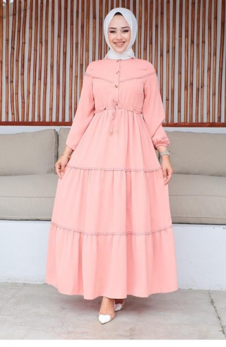 10068Sgs Embroidered Detailed Hijab Dress Dusty Rose 9306