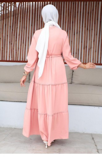 10068Sgs Robe Hijab Détaillée Brodée Dusty Rose 9306