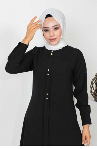0163Sgs Hijab-Tunika Mit Knopfdetail Schwarz 9310
