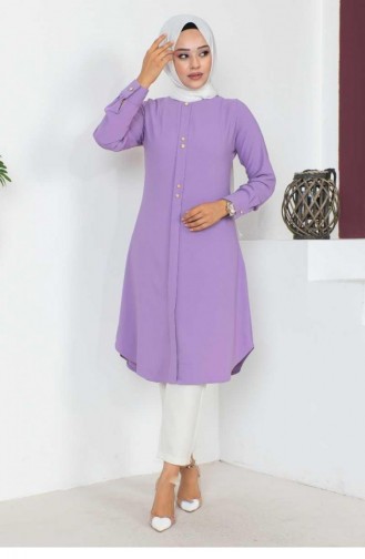 0163Sgs Button Detailed Hijab Tunic Lilac 9312