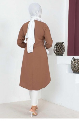 0163Sgs Button Detailed Hijab Tunic Brown 9313
