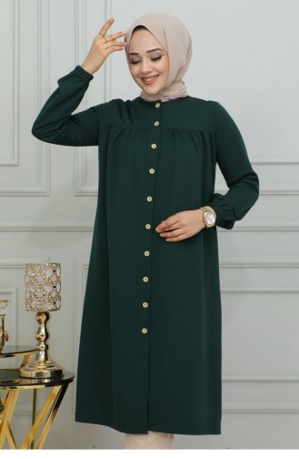 2067 Mg Verzamelde Hijab-tuniek Smaragdgroen 9840