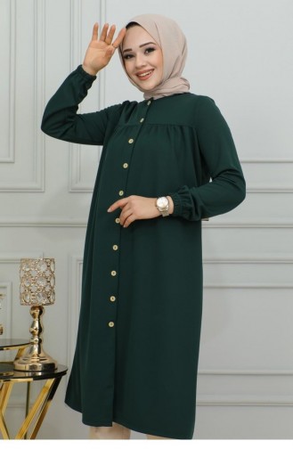 2067Mg Gathered Hijab Tunic Emerald Green 9840