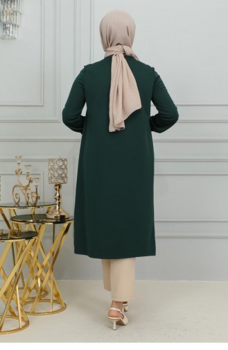 2067 Mg Verzamelde Hijab-tuniek Smaragdgroen 9840