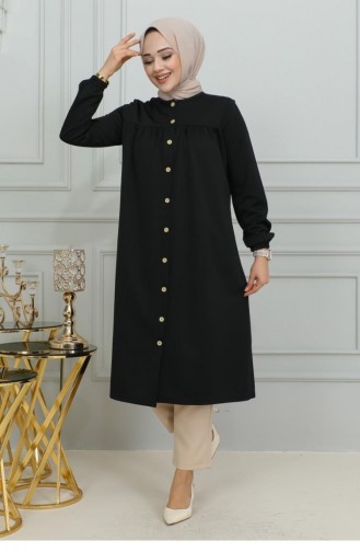 2067Mg Gathered Hijab Tunic Black 9842