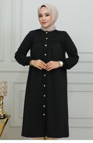 2067Mg Gathered Hijab Tunic Black 9842