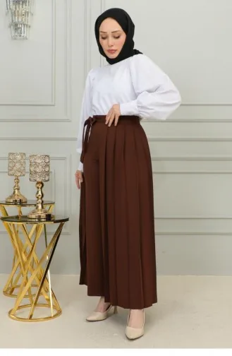 2070Mg Jupe Pantalon Plissée Marron 9853