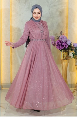 Robe De Soirée à Paillettes Avec Détails En Pierre Et Poitrine Drapée Dusty Rose 19188 15079